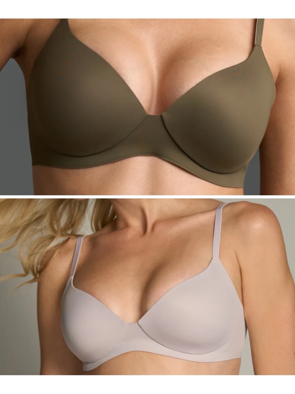NWT EBY | Set of Two Pain Free T-Shirt Bra Bras in olive and Raindrop Sz. 34D
